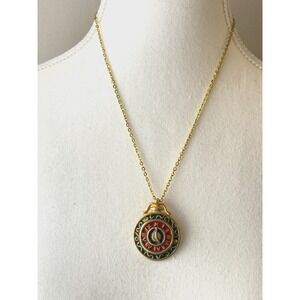 Gold Tone Enamel Pendant Necklace Roman Numeral Clock Style Novelty